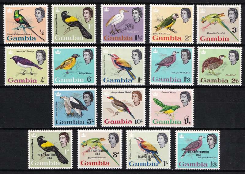 1963 Gambia QEII Birds Definitive MM(*) Set & Self Govt Set of 4  @ CV  R3,000+