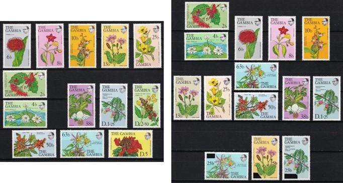 1977 Gambia Flowers Definitive UMM(**) - Both Printings + Surcharge Issue