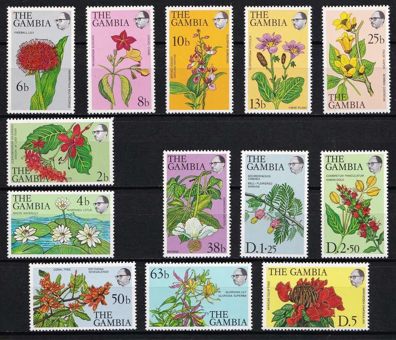 1977 Gambia Flowers Definitive UMM(**) - Both Printings + Surcharge Issue