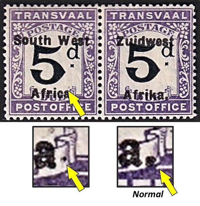 1924/6 SWA 5d Posgage Due MM(*) SACC.27a Variety - Missing Stop after "a"  @ CV  R1,800