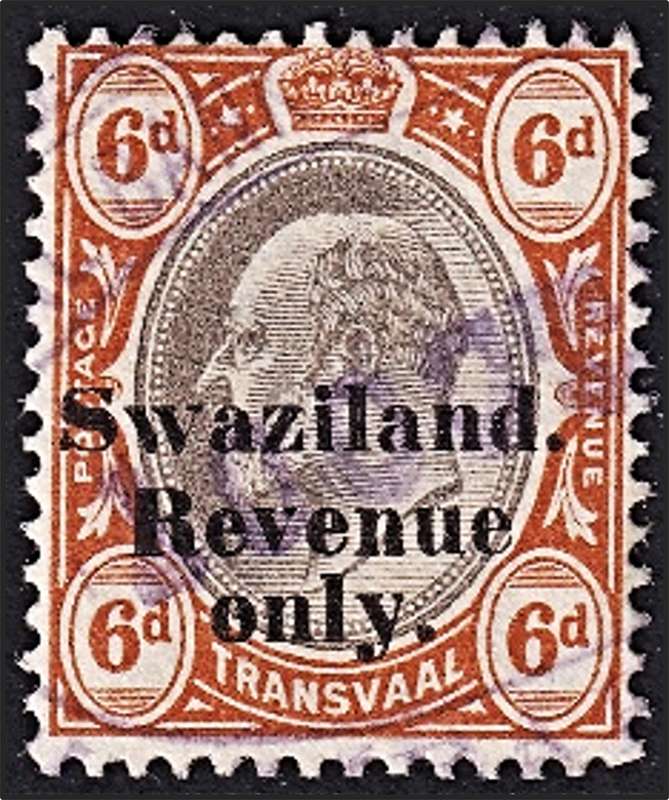 Swaziland Revenue Only Overprint on Transvaal KEVII 6d VFU  - Scarce Revenue