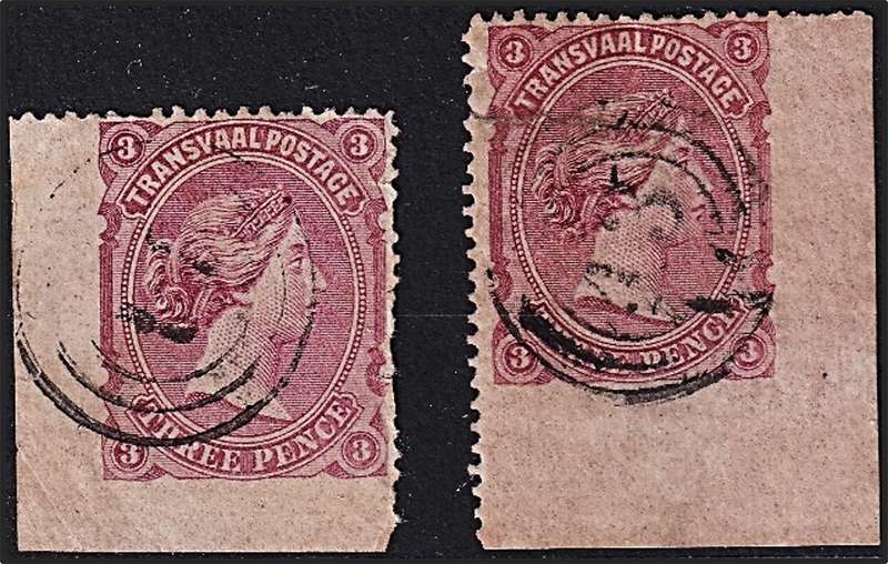 1878 Transvaal 3d Used (1 x Repaired) CC.161v Both with Two Imperf Margins - Scarce!