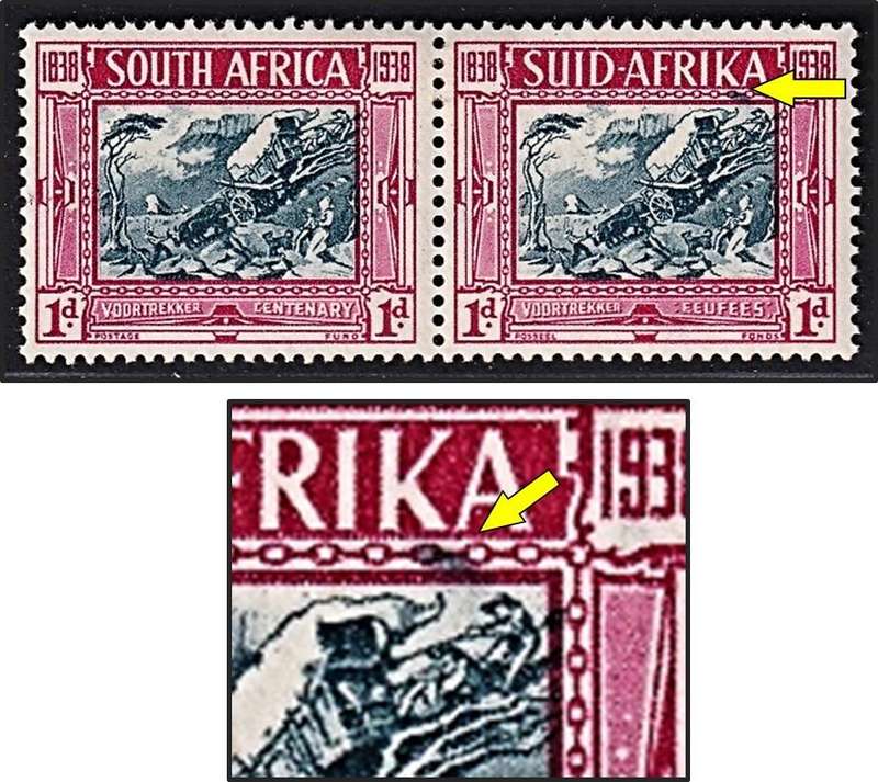 1938 Union 1d MM(*) Voortrekker Issue - UHB Var.1 - Blue Smudge under "KA"