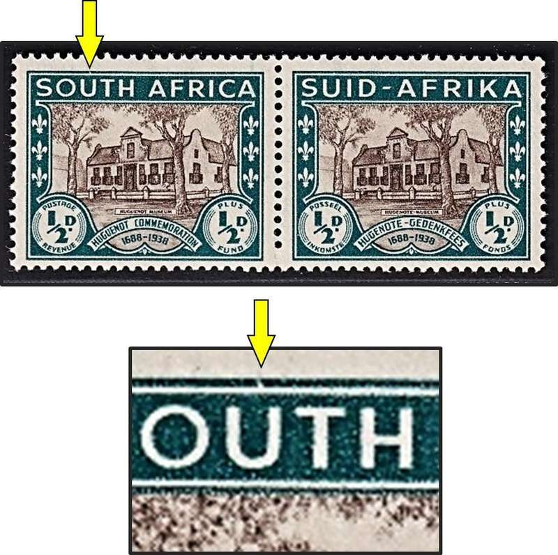 1939 Union ½d UMM(**) Huguenots Issue - UHB Var.1 - Break in Frame above "U"