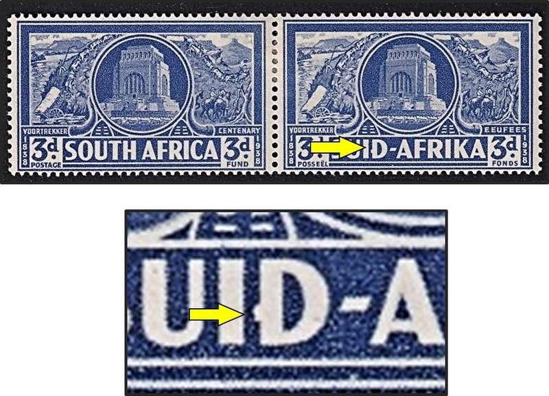 1938 Union 3d MM(*) Voortrekker Issue - UHB Var.1 - White Mark on "D" of SUID