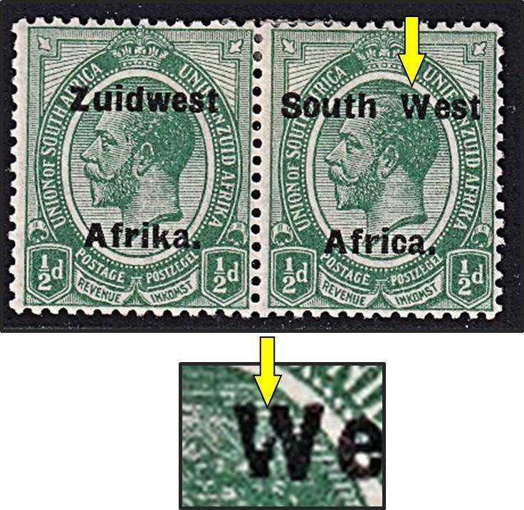 1924 SWA ½d MM(*) Type VI Variety - Broken "W"