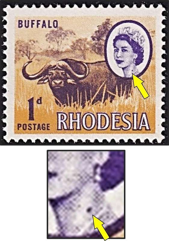 1966 Rhodesia 1d UMM(**) Variety - Spot on Queen's Neck