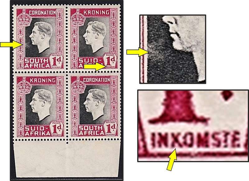 1937 Union 1d Coronation UMM(**) UHB Varieties - Frozen Breath & INXOMSTE for INKOMSTE