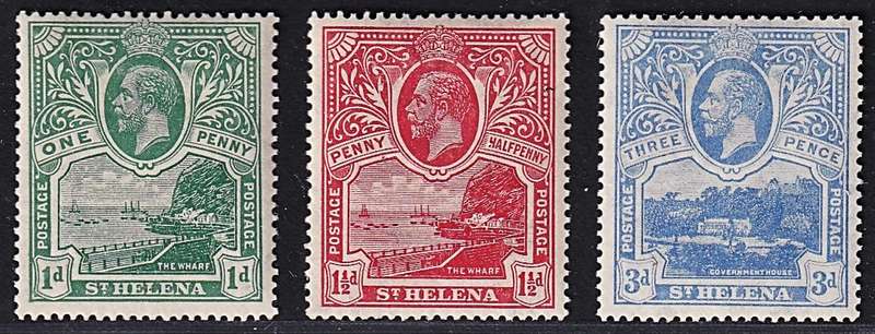 1922 St. Helena KGV MM(*) Set of 3 (SG.89/91) @ CV  R1,200+