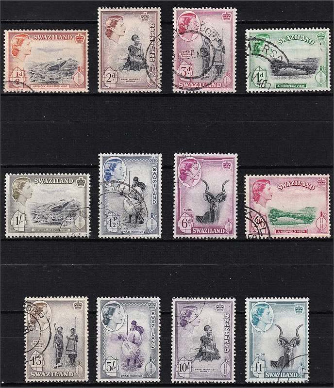 1956 Swaziland QEII VFU Set CC.52/63  @ CV  R2,132