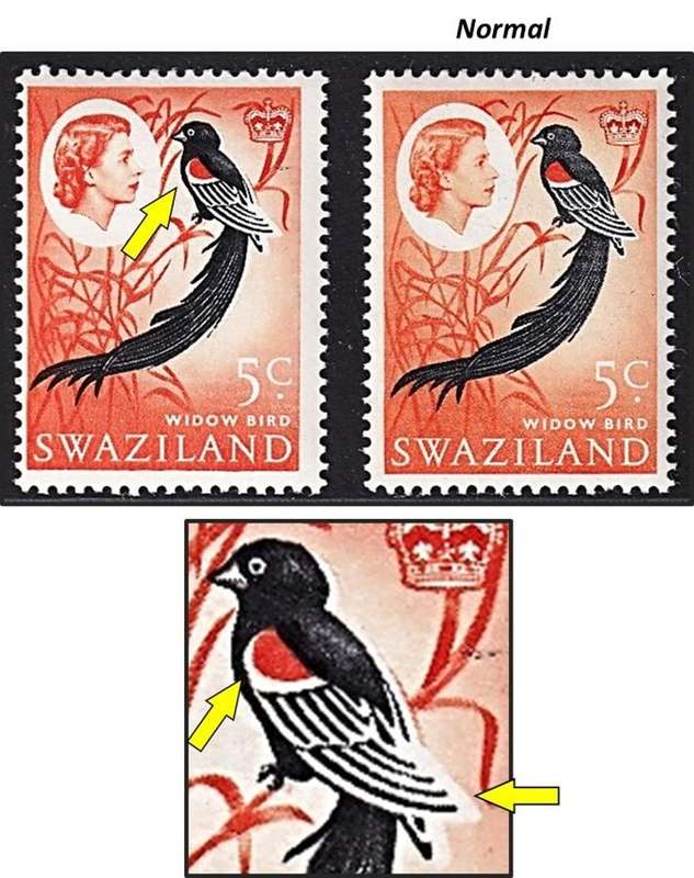 1962 Swaziland 5c UMM(**) CC.95var -  Black Colour Shift Right/White Band on Breast