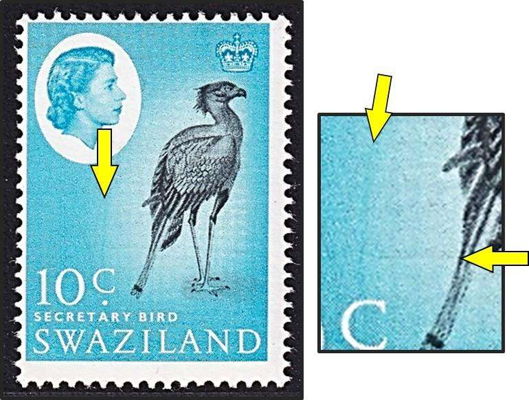 1962 Swaziland 10c UMM(**) CC.97var - Blue Curved Line Intersect with Fine Grey Line