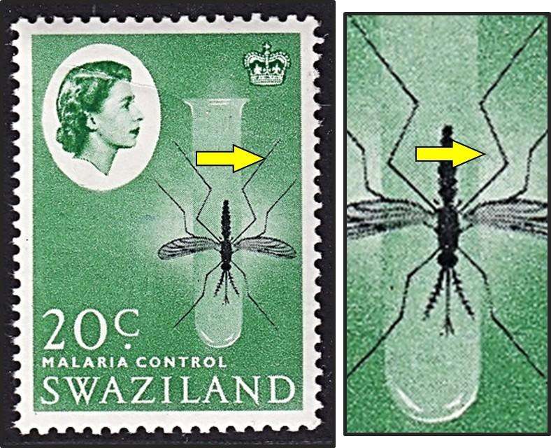 1962 Swaziland 20c UMM(**) CC.100var - Significant Mosquito Shift to the Right