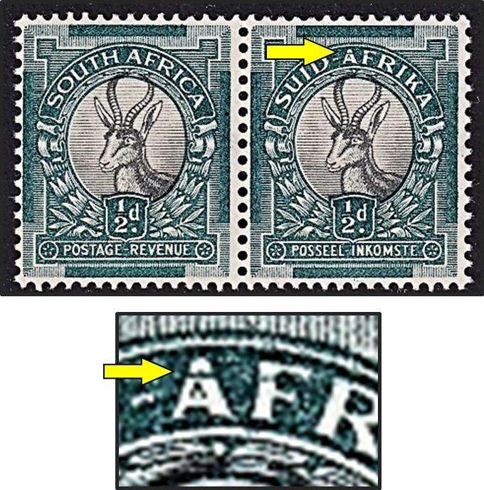 1935 Union ½d UMM(**) CC.55 UHB Var.14 - Line through "AF" in AFRIKA