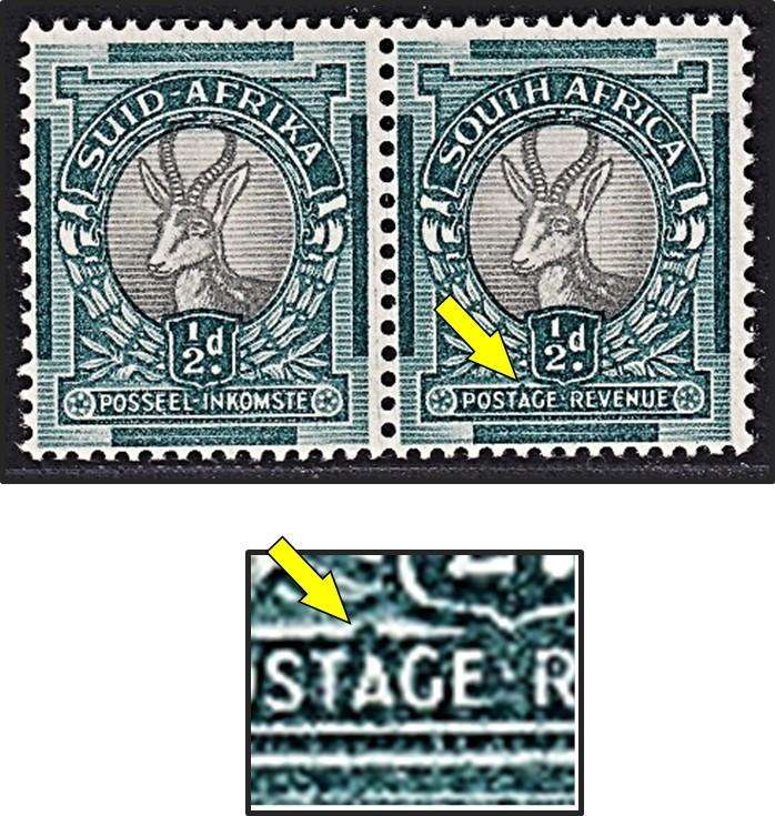 1935 Union ½d UMM(**) CC.55d Variety - Green Blob above "A"