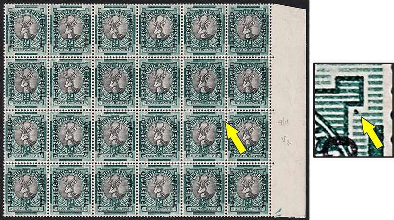 1935 Union ½d CC.23 UMM(**) Official Block - UHB Var.2 - Green Mark Right Square