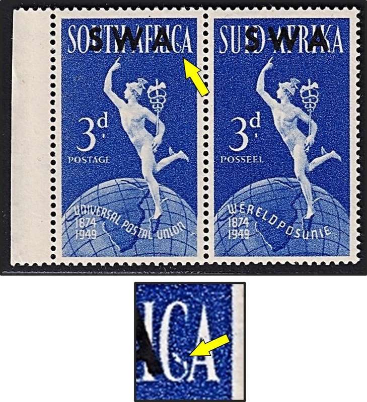 1949 SWA 3d UMM(**) Marginal Pair - 168b Variety - Serif on "C"  @ CV  R2,000