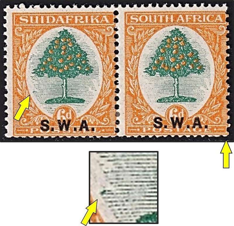 1927/30 SWA 6d CC.86 MM(*) Variety - Green Spot Left in Oval & Perf Shift & Perf Variety