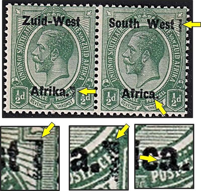 1923 SWA ½d King's Head MM(*) SACC.1  Varieties - Slug Marks & Broken "a"