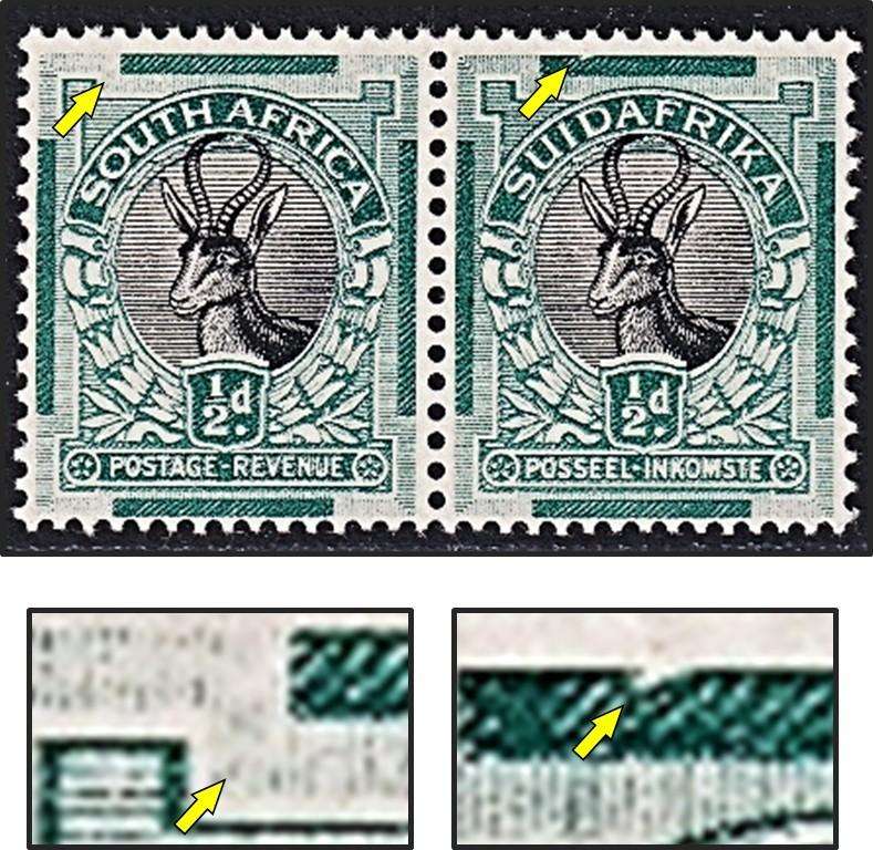 1930 Union ½d ROTO UMM(**) Varieties - Chip in Top Bar & Light Top Shading - RARE