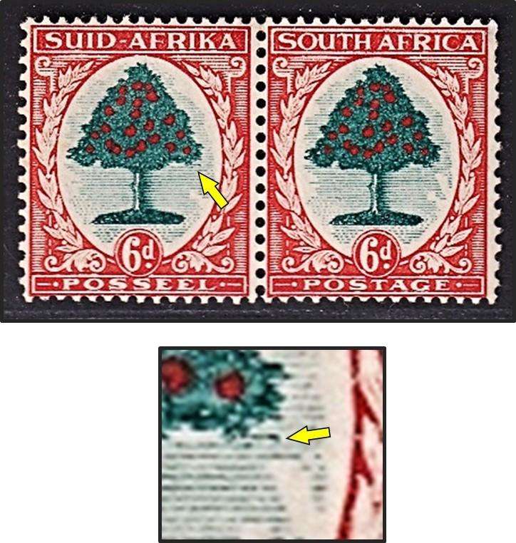 1937 Union 6d CC.60 UMM(**) Variety - Small Branch from Right of Tree (Thin on Corner)