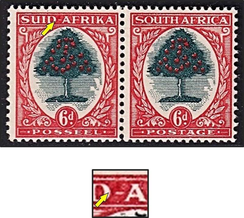 1946 Union 6d CC.60b MM(*) Variety - Dark Orange Blob next to "D" in SUID