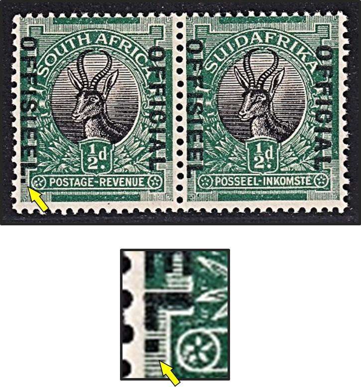 1929 Union ½d UMM(**) Official CC.8a Variety - Stop after OFFISIEEL @ R1,100