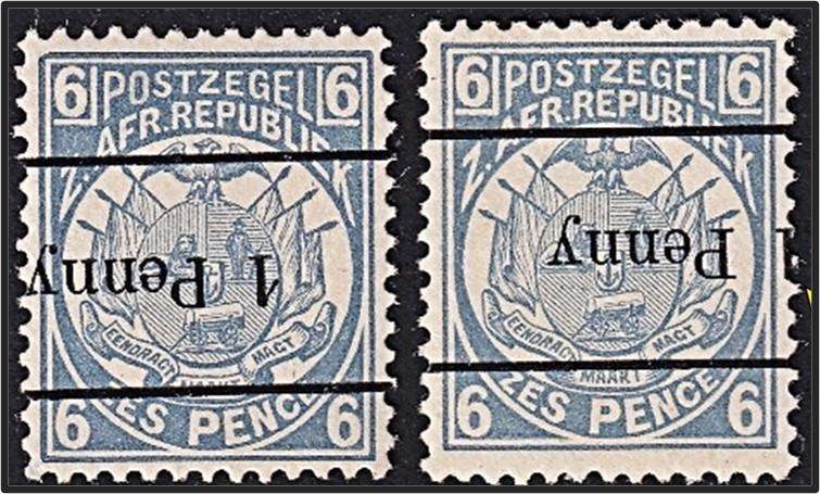 1893 ZAR 1d on 6d MM(*) Inverted Surcharges CC.202c & 202cvar