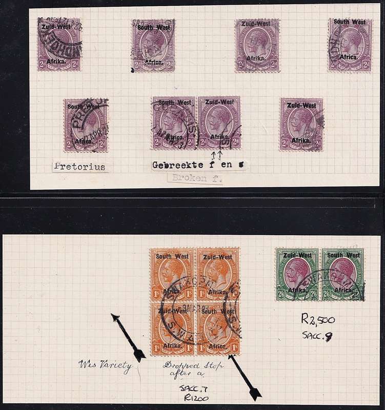 1923 SWA Forerunners, King's Head Pairs & Varieties Indicated on Piece  @ CV  R16,700+