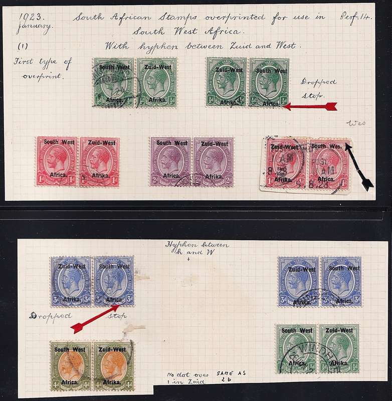 1923 SWA Forerunners, King's Head Pairs & Varieties Indicated on Piece  @ CV  R16,700+