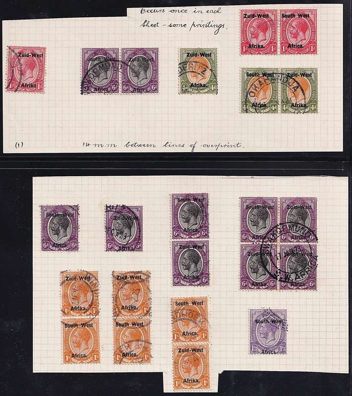 1923 SWA Forerunners, King's Head Pairs & Varieties Indicated on Piece  @ CV  R16,700+