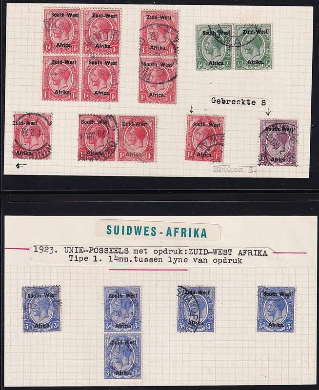 1923 SWA Forerunners, King's Head Pairs & Varieties Indicated on Piece  @ CV  R16,700+