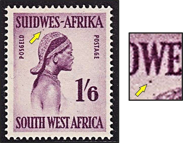 1954 SWA 1/6 Definitive UMM(**) Variety -  Purple Dot under "W"