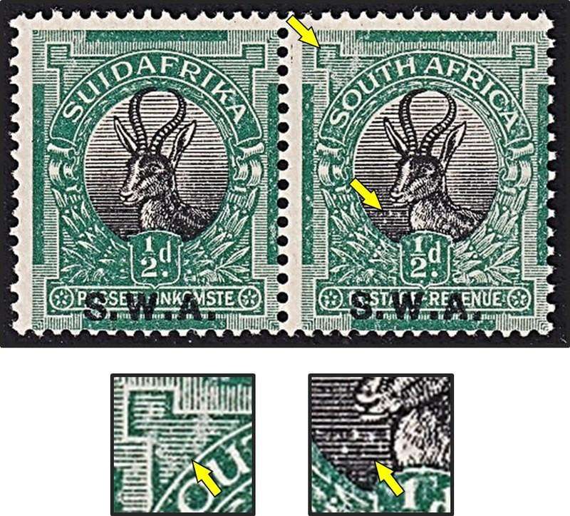 1927 SWA  ½d UMM(**) CC.81 Variety - White Spots infront of Buck & Damaged Green Printing