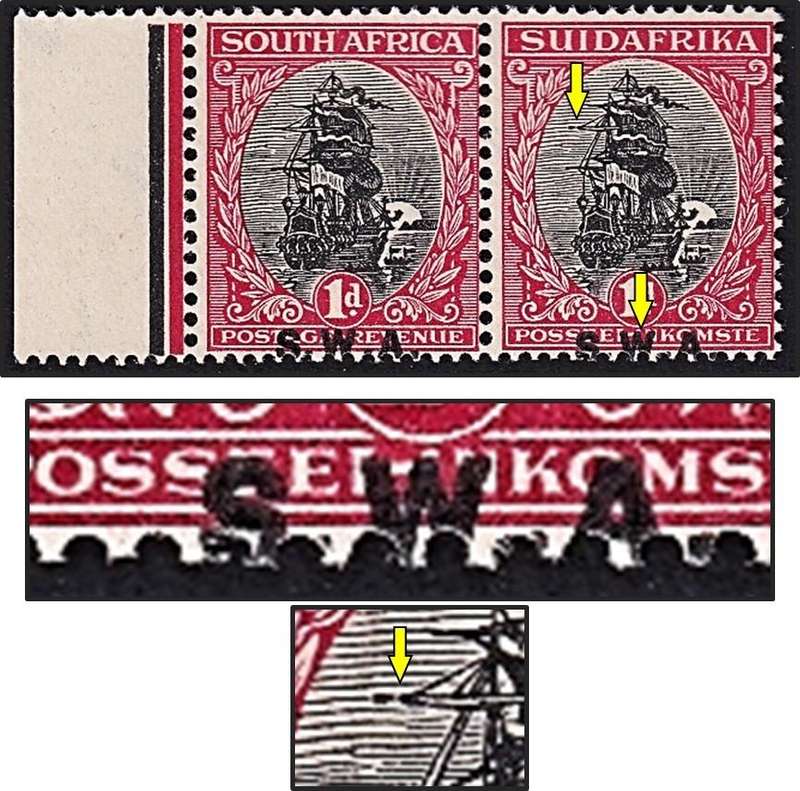 1927 SWA  1d UMM(**) CC.82 Variety - Overprint Shifted into Bottom Margin & Broken Yardarm