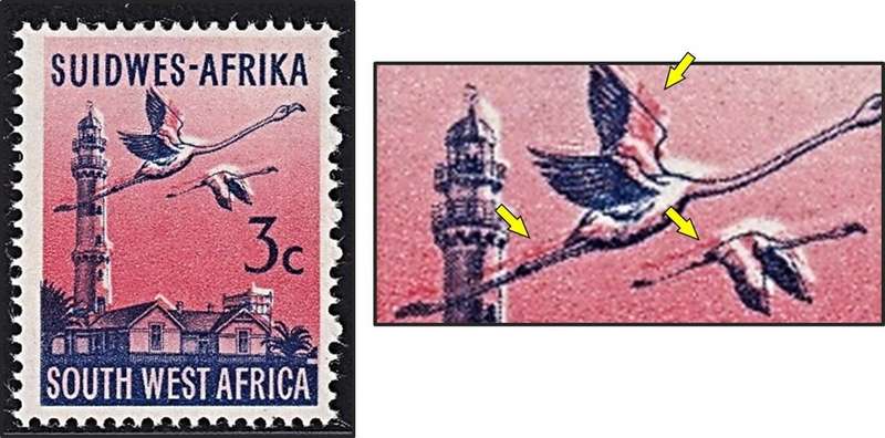 1961 SWA 3c Flamingos UMM(**) - Double Legs Variety - Shading Shifted to the Top