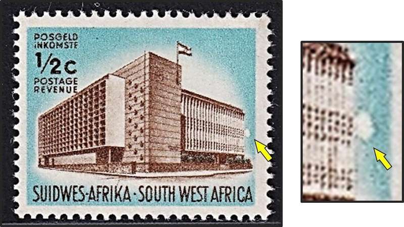 1961 SWA ½c Definitive UMM(**) Variety - Large White Blob next to Building