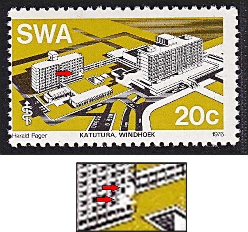 1976 SWA 20c Buildings UMM(**) Variety - Broken Building - RARE