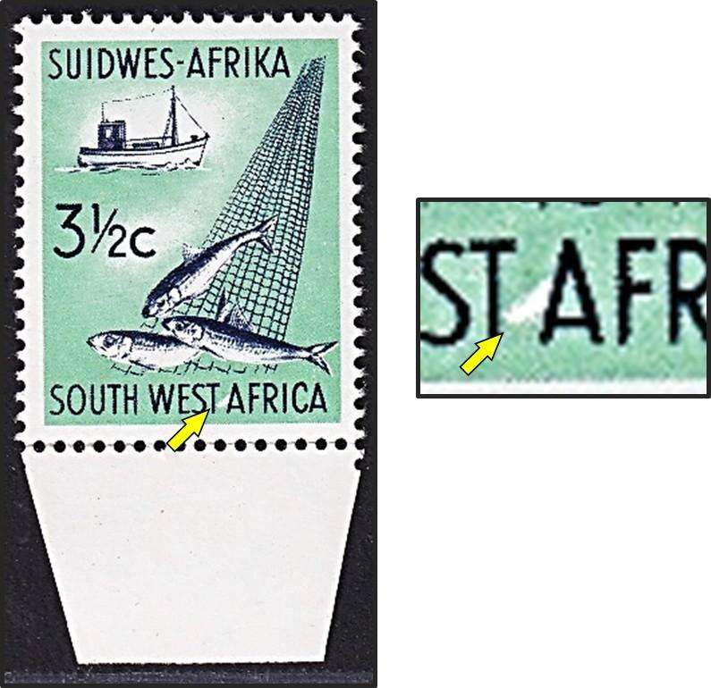 1967/70 SWA 3½c UMM(**) Variety - White Blob between "T" & "A" - Rare