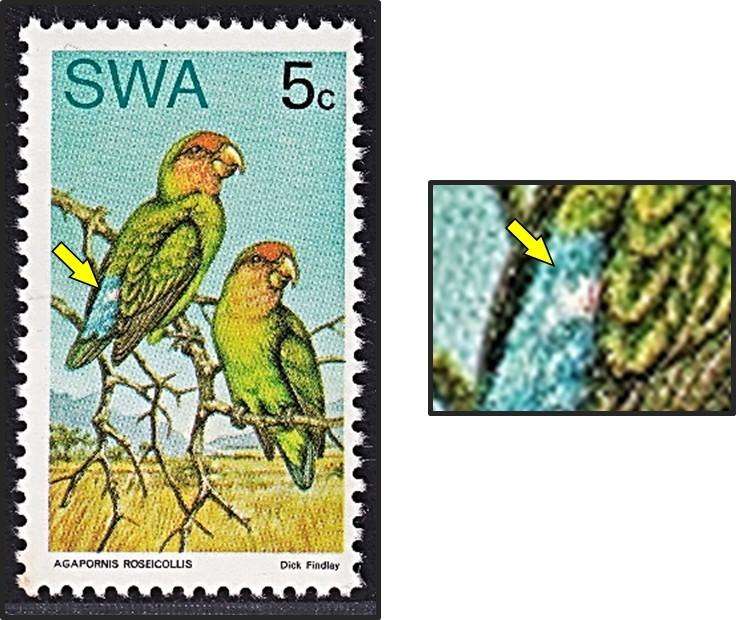 1974 SWA 5c Birds UMM(**) Variety - White Mark on Bird's Wing