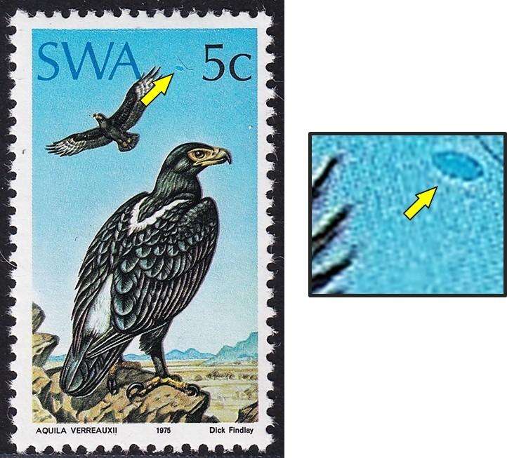 1975 SWA 5c Birds UMM(**) Variety - "UFO" between Bird & 5c
