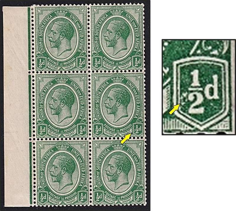 1913 Union ½d King's Head UMM(**) Block Variety - White Marks infront of ½d in Value Tablet