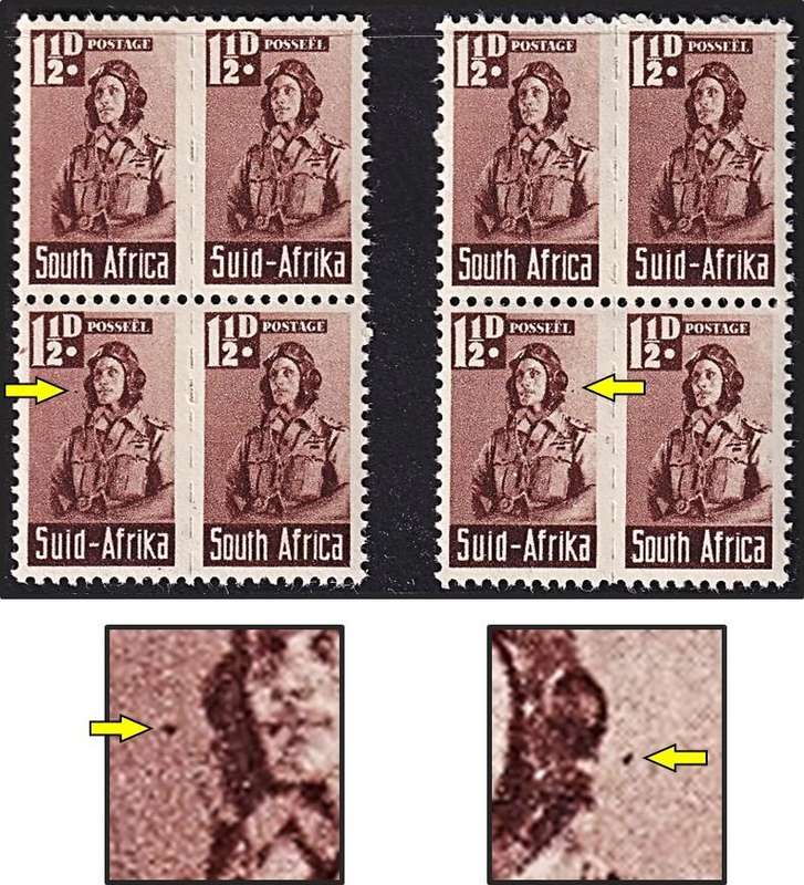 1942 Union 1½d Airman UMM(**) Varieties - Spots to Left and Right of Airman