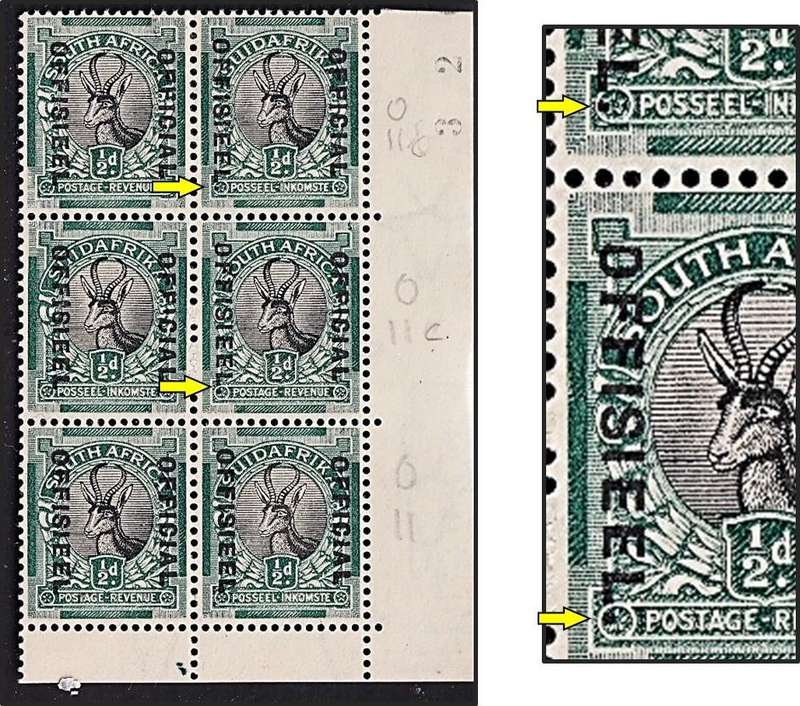 1930 Union ½d MM/UMM Official CC.11/11c Var - Stop after OFFISIEEL on Two Stamps - Rare
