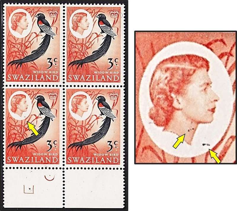 1968 Swaziland CC.135 UMM(**) Variety - Black Marks on Queen's Neck and in Oval