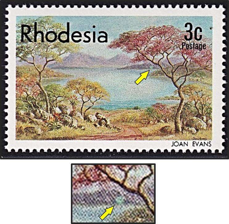 1977 Rhodesia 3c UMM(**) Variety - Blue Circle on Hill (Prequel to Listed RSC.167a Variety)