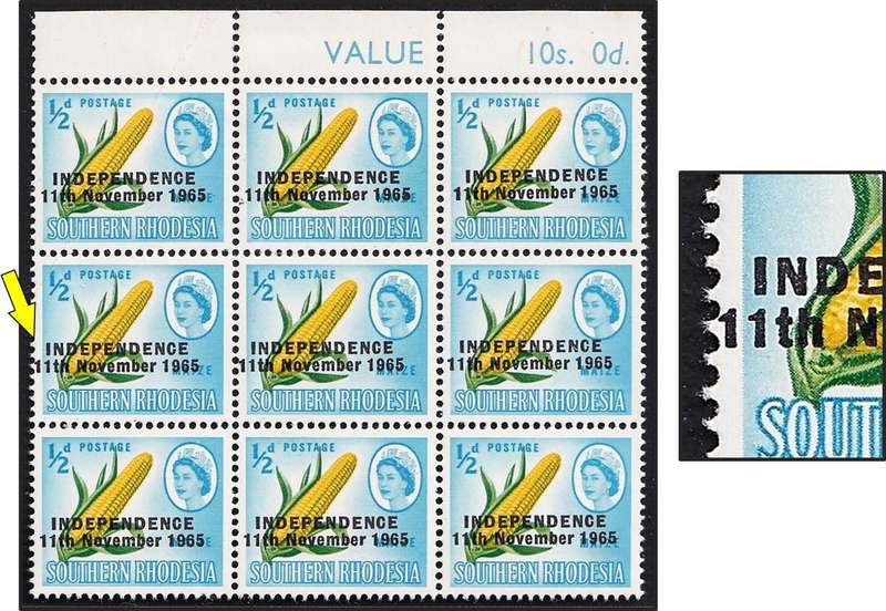 1965 Rhodesia QEII ½d UMM(**) Variety - Prominent Overprint Shift to Left