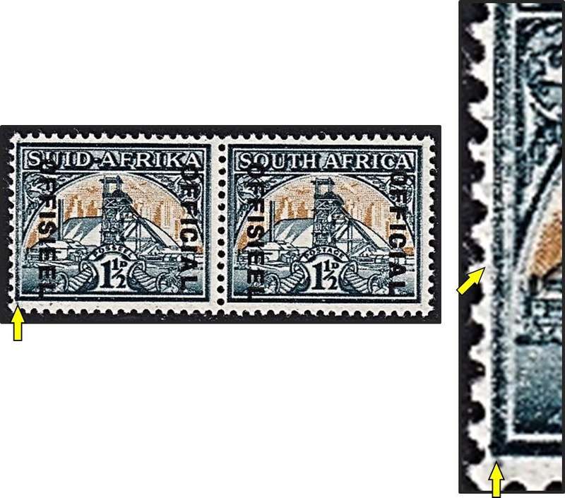1935/59 Union 1½d UMM(**) Official Variety - Broken Left Frame