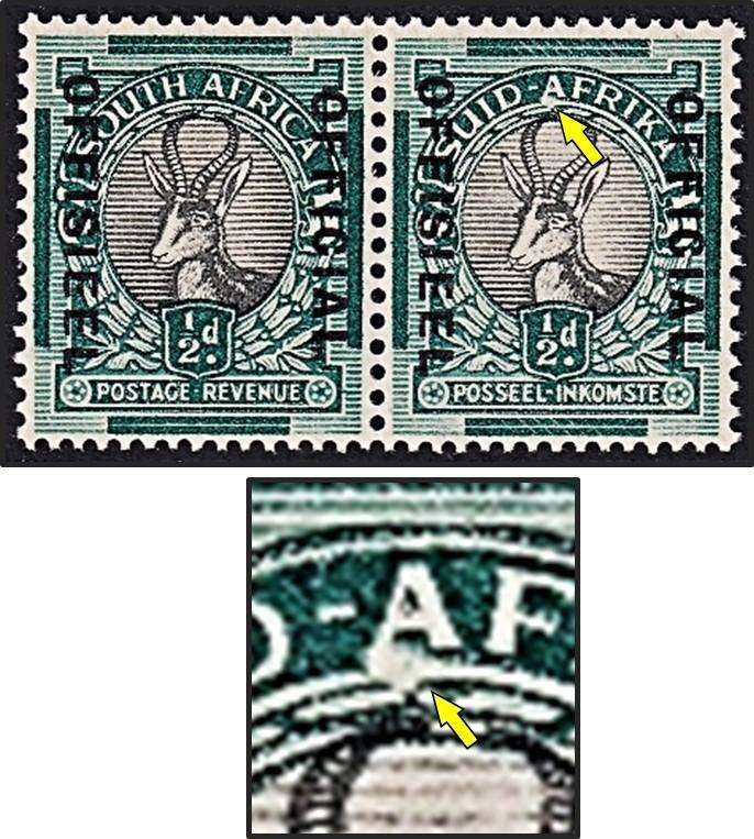 1935/50 Union ½d UMM(**) Official CC.23 Variety - White Smudge under "A" in AFRIKA