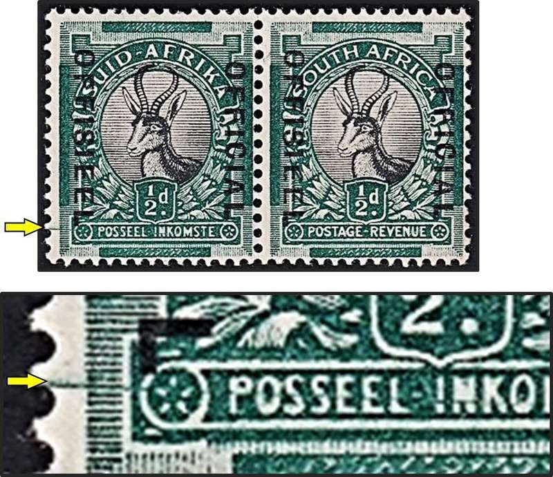 1935 Union ½d MM(*) Official Variety - Green Line through "POSSEEL - INK" - RARE
